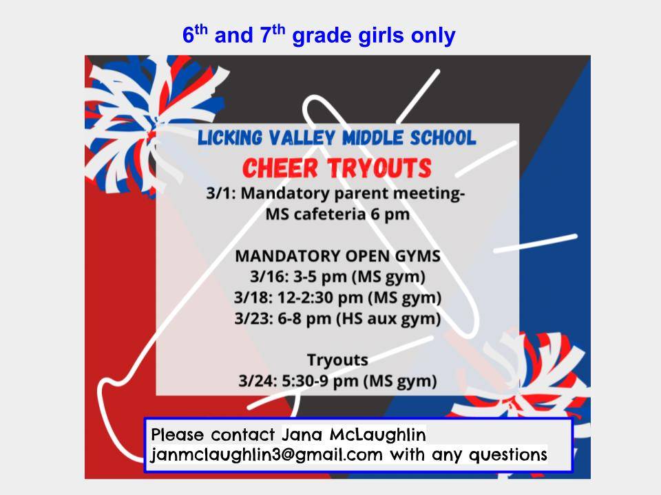 Cheer tryouts for 6th and 7th grade girls
